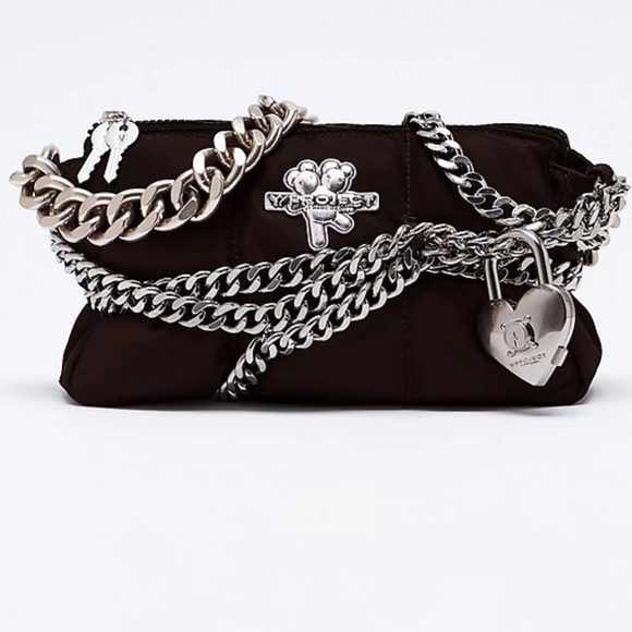 🧸🤎🧸 HEAVEN BY MARC JACOBS Y/Project Brown Chain-Embellished Bag 🧸🤎🧸 NWT 🧸🤎🧸 - Picture 4 of 16